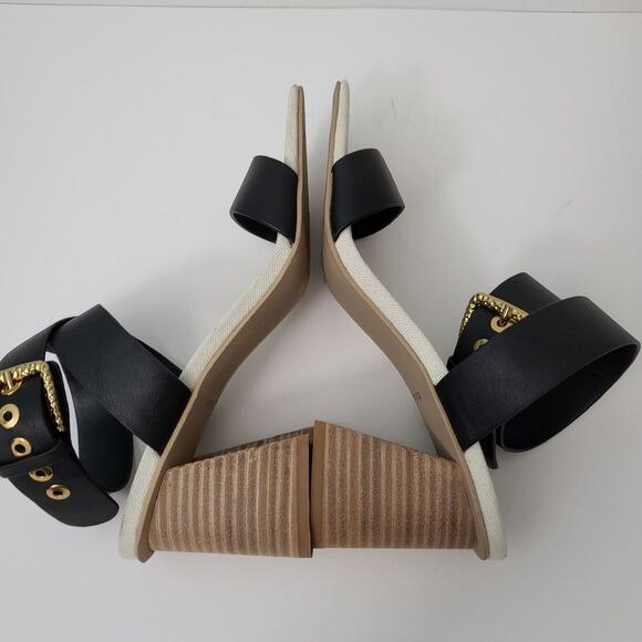 DOLCE VITA Paytin Sandals Womens 7.5 Black White Ankle Strap Square Toe Heels - Picture 7 of 11
